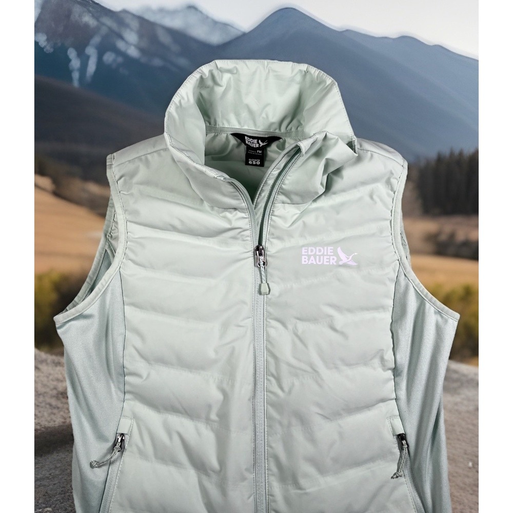 Eddie Bauer MotionLoft Hybrid Down Vest Women PM EB 650 Light Pine Full Zip-EUC‎